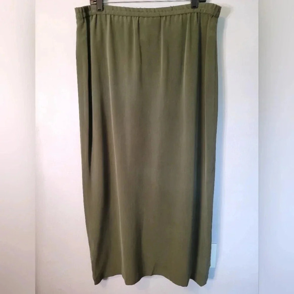 DIANE VON FURSTENBERG SILK green quiet luxury sophisticated career Maxi Skirt L - Picture 8 of 9